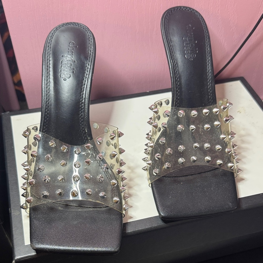 Charlotte Russe Black and Silver Studded Heels